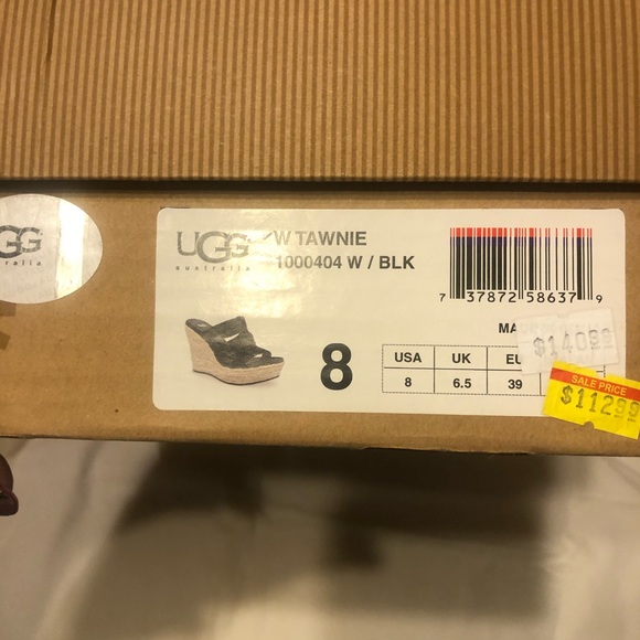 Ugg Tawnie Black Sandal 4.5" Heel Suede Sz 8 - Picture 5 of 12